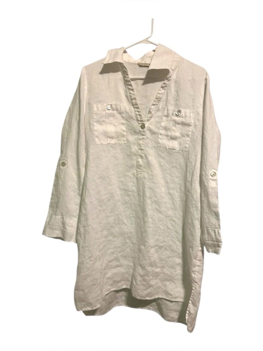 Soft Surroundings 100% linen button front, convertible 3/4 sleeves size medium
